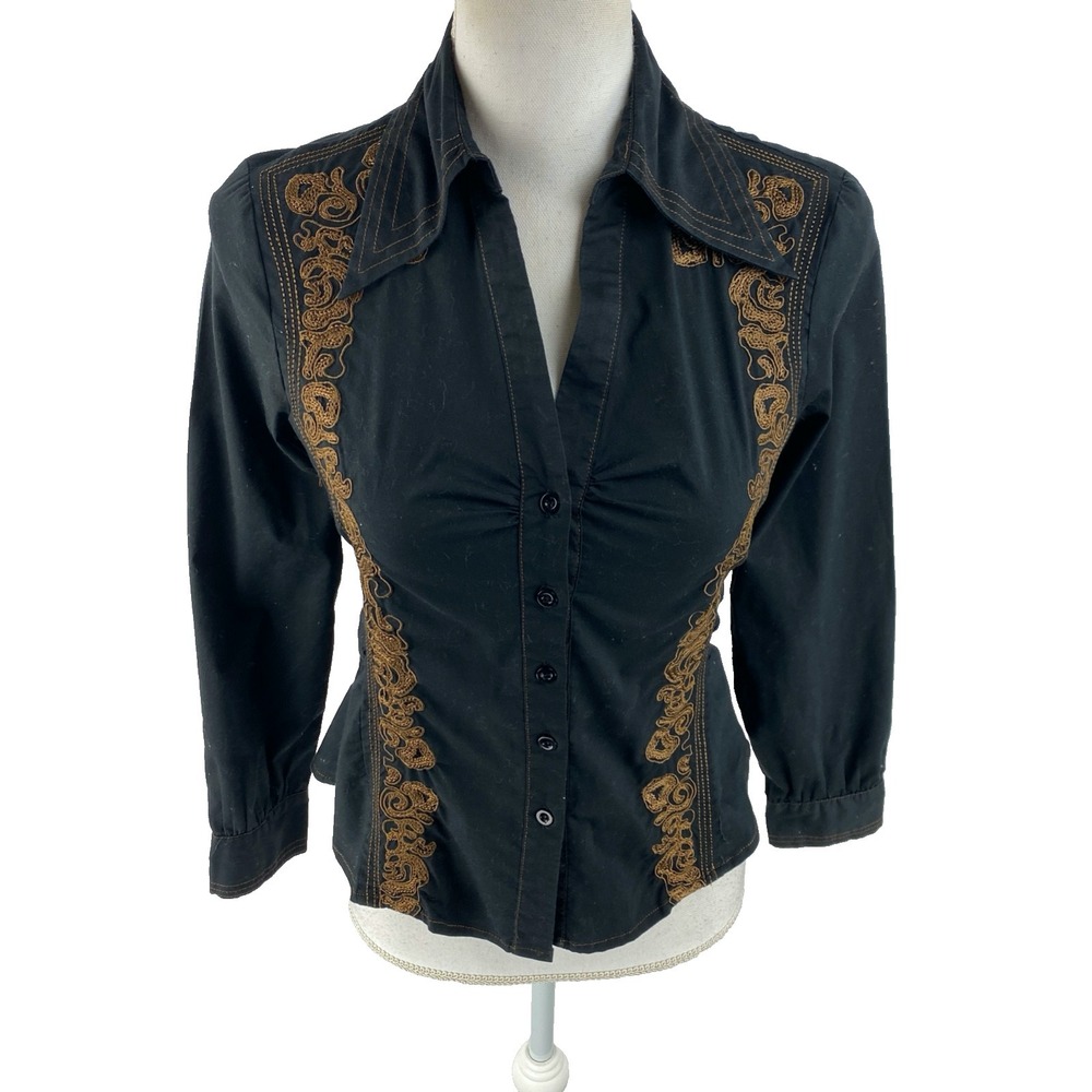 Moschino Womens S 6 Vtg 90s Embroidered Western Blouse Decorative Italy